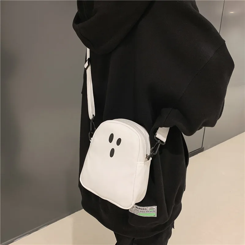 Nero Bianco Divertente Simpatico Fantasma Kawaii Borsa di tela da donna Cartoon Harajuku Chic Ins Shopper Bag Borse a tracolla da donna di grande capacità