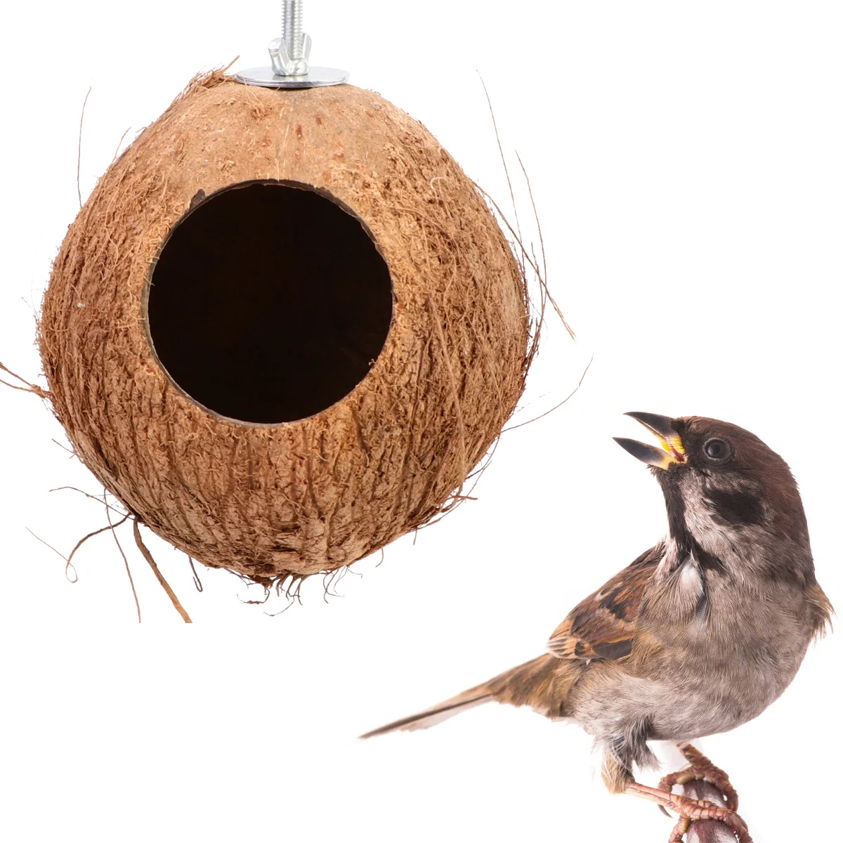 

Coconut Shell Bird Nest Brown Natural Birds House Bed For Small Parrots Canaries Outdoor Garden Balcony Squirrels Feeder Hut