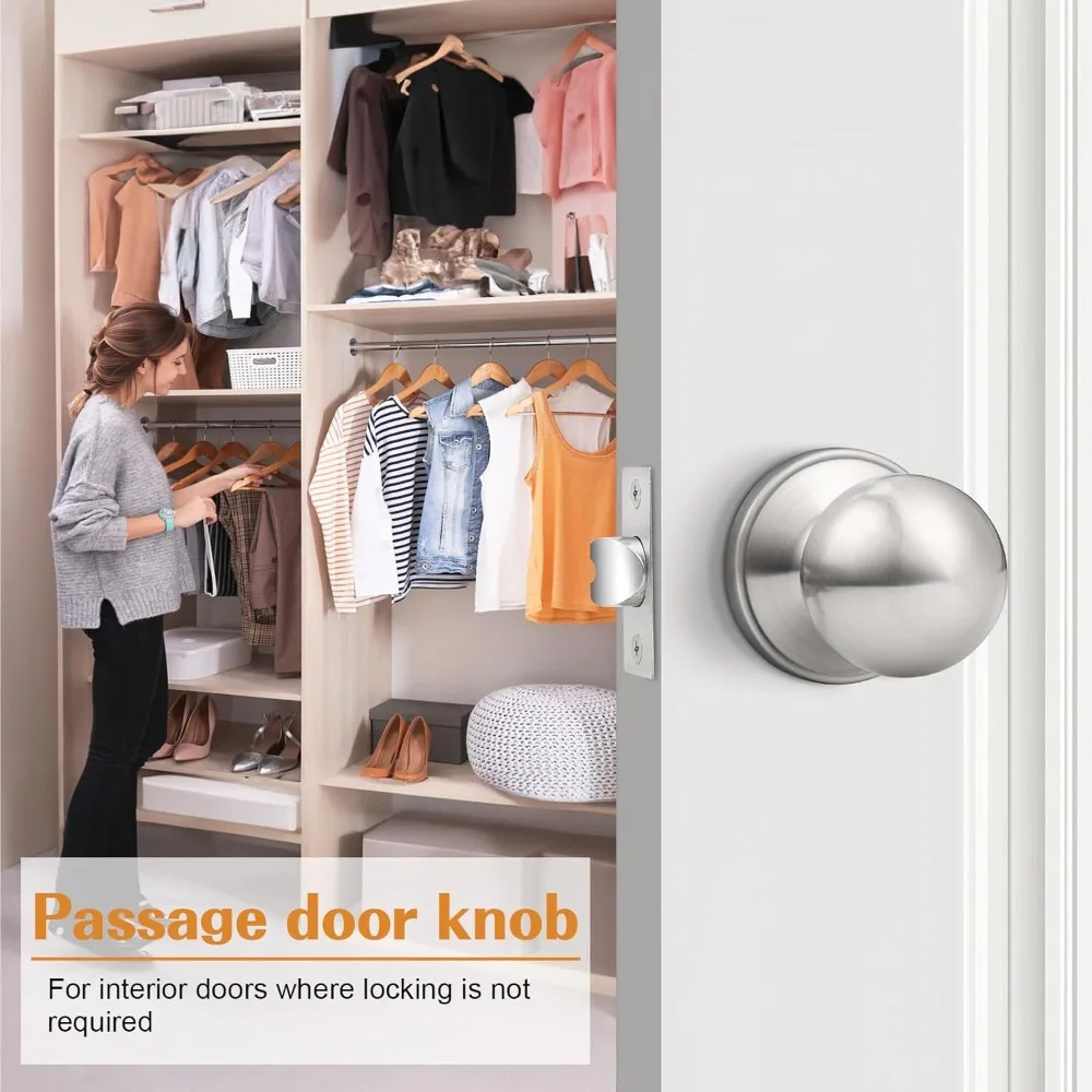 أقفال أبواب مرور بدون مفتاح، مقابض أبواب داخلية من النيكل المصقول، 10 عبوات، مناسبة لأبواب المدخل والخزانة