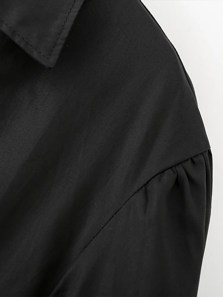 Estilo europeu nova moda feminina versátil temperamento cor sólida lapela manga longa arco decoração camisa de popeline