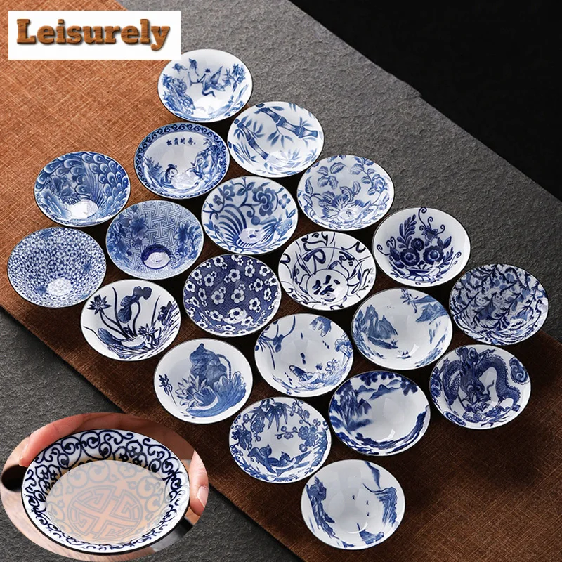 1 szt Chińska niebiesko-biała porcelanowa filiżanka do herbaty Wykwintny ręcznie malowany ptak Bambusowy kapelusz Miska do herbaty Mistrz Medytacja Zestaw do herbaty 55 ml