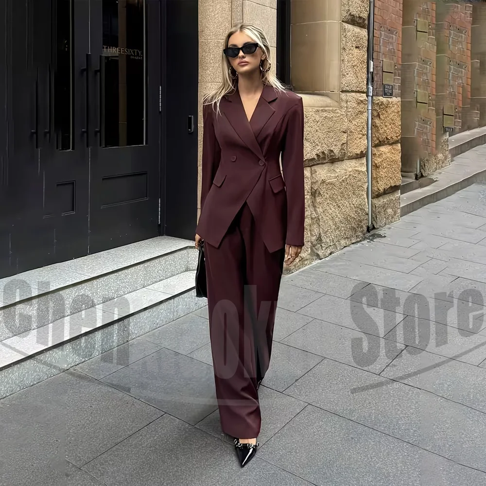 

Женский костюм: элегантный, с отложным воротником, двубортный, для офиса, смарт-кэжуал, модный, однотонный, для вечеринок и выпускных, комплект из 2 предметов
