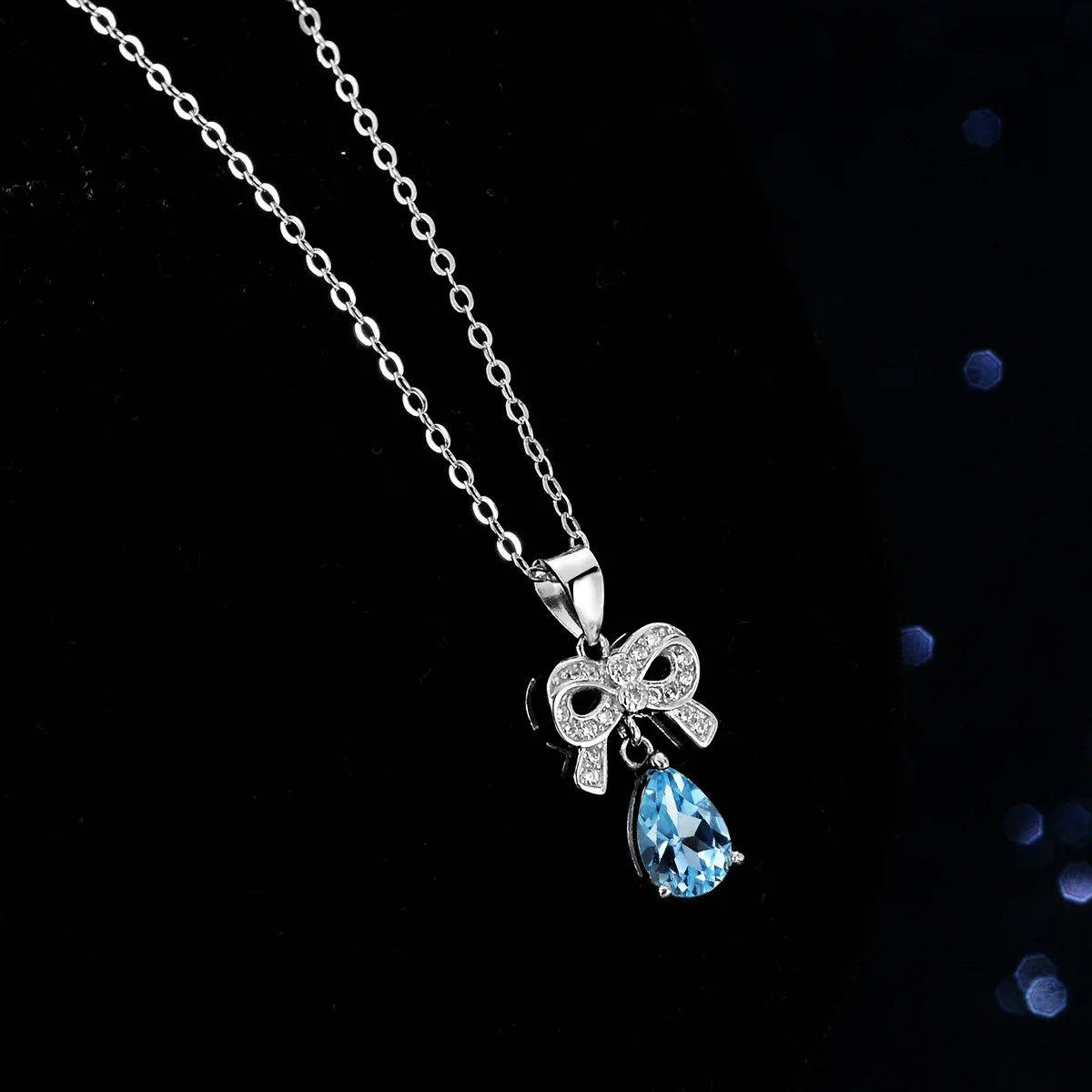 Boutique PT950 platinum necklace natural blue topaz 1 carat moissanite diamond pendant female bow drop clavicle chain