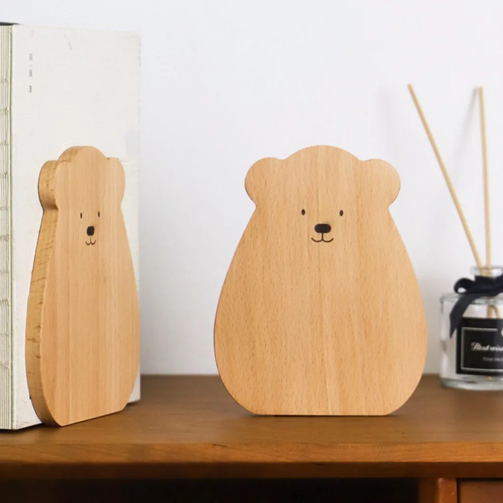 Book Holder Bear Wood Bookend Book Organizer Animal Shape Walnut L-shaped Desk Organizer Reusable Stationery