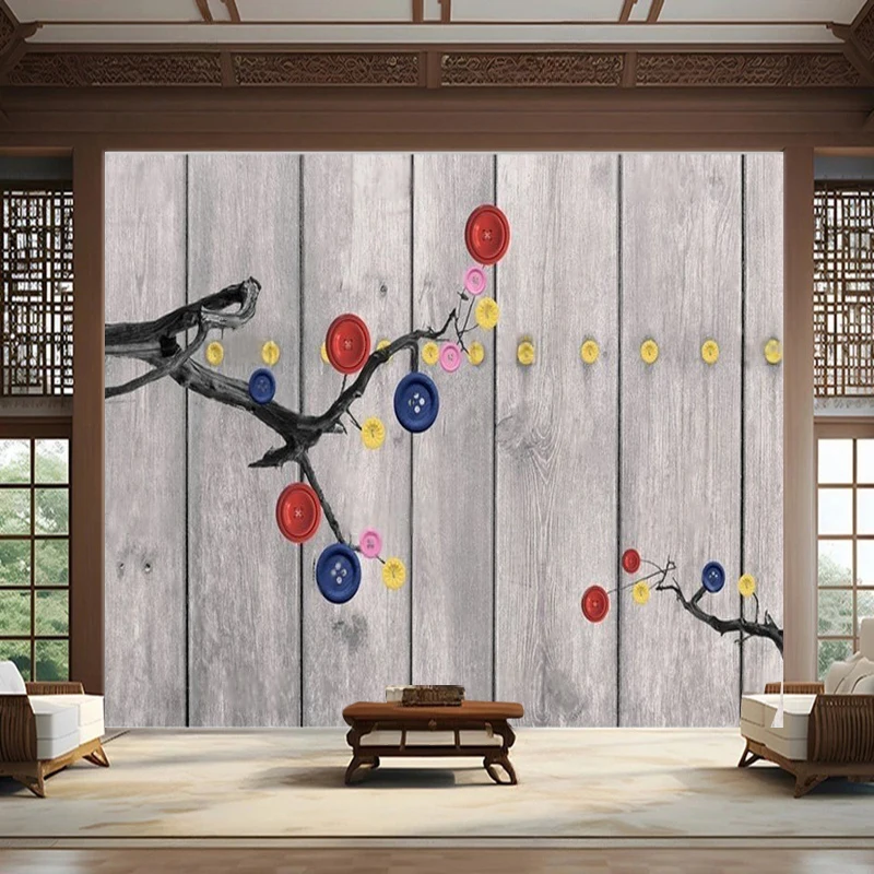 Modern Abstract Art Style Wooden Background With Branch-Shaped Buttons For Decorative Purpose Custom Wall Sticker For The Wall