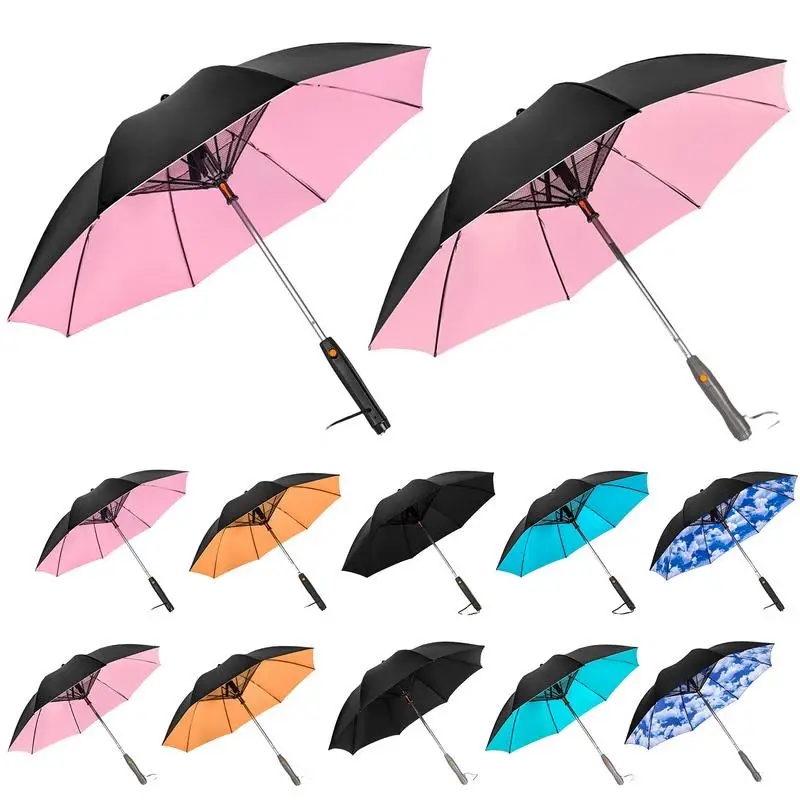 

Portable Sun Umbrella Fan Manual Fiberglass Summer Travel Umbrellas Type-C Cooling Sunshade Sports UV Blocking Golf Umbrella