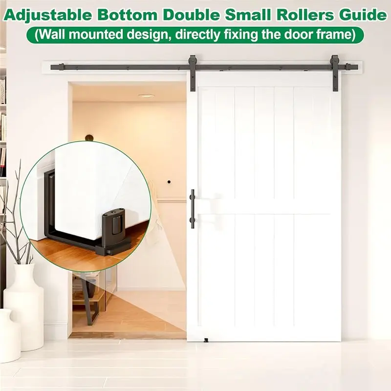 TKOH-Sliding Barn Door Bottom Floor Guide, Wall Mount Adjustable U Shape Flexible Flush Design-Black