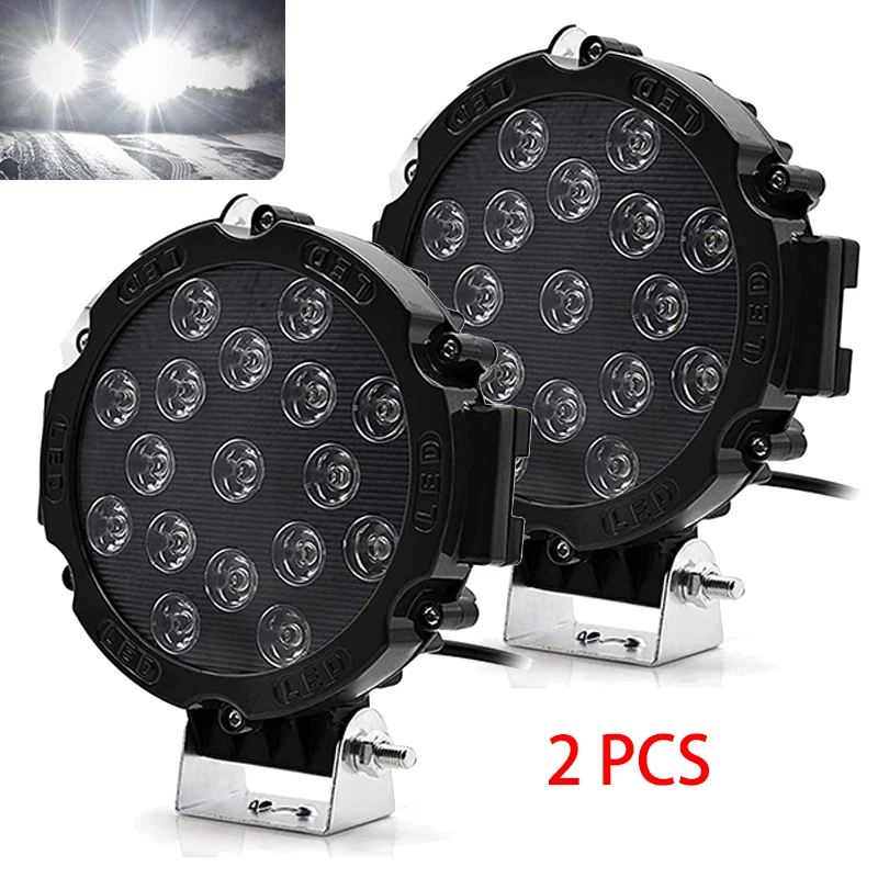 

2X Super Bright 7 Inch 51W Round LED Offroad Lights 6000K Spot Driving Light Pod Bumper Roof Fog Light Fit for Boat Jeep ATV SUV