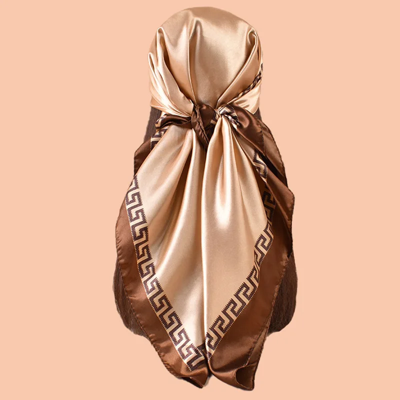 

High Quality Silk Scarf Women Print Hair Neck Square Office Ladies Shawl Bandanna Muslim Hijab Handkerchief Muffler Foulard 90CM