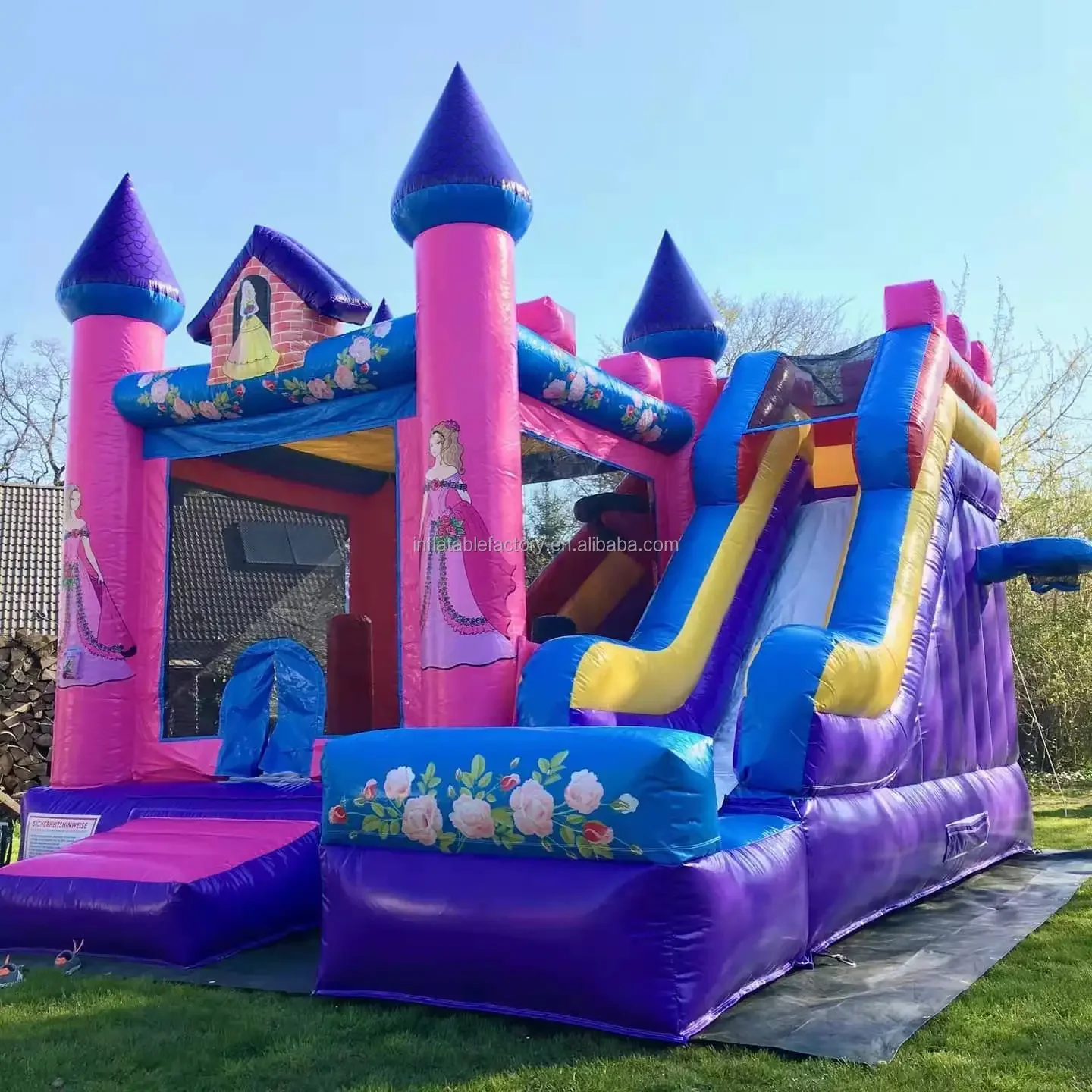 Party customized inflatable bouncing castle inflatable bouncer jumping castle kids girl princess carriage combo with slide