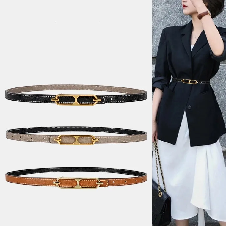Ladies' Genuine Leather Belt Versatile Thin Strap Casual Cowhide Waistband for Jeans Elegant Reversible Belt for Women