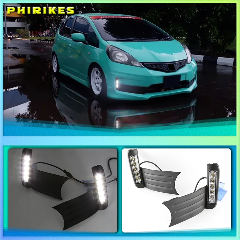 

2Pcs DRL For Honda Jazz Fit 2011-2013 Daytime Running Lights fog lamp cover headlight 12V Daylight car-styling