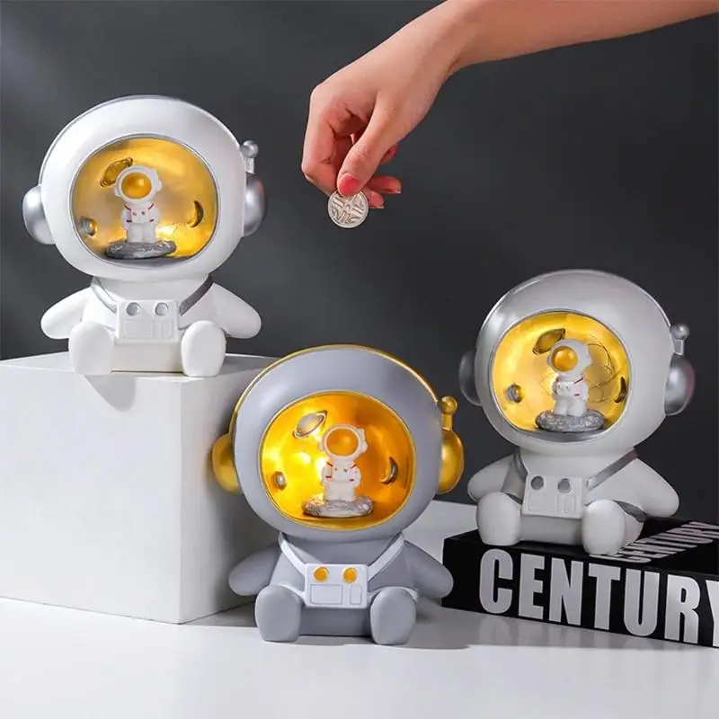 1Pc Astronaut Creative Savings Jar with Night Light Decoration Nordic Style Home Desk Gift