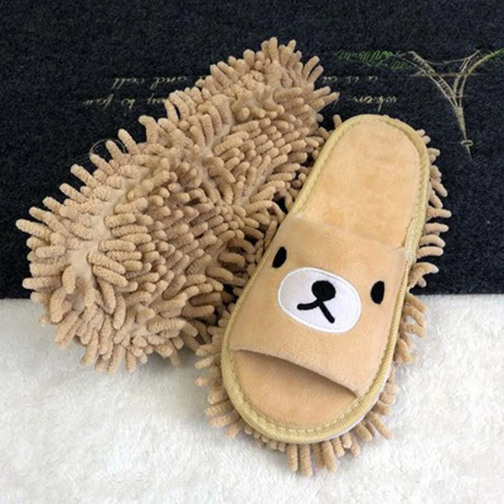 

Creative Plush Lazy Mopping Slippers Thickened Anti-slip Detachable Cotton Shoes Soft Bear Microfiber Slippers Mopping Bedroom