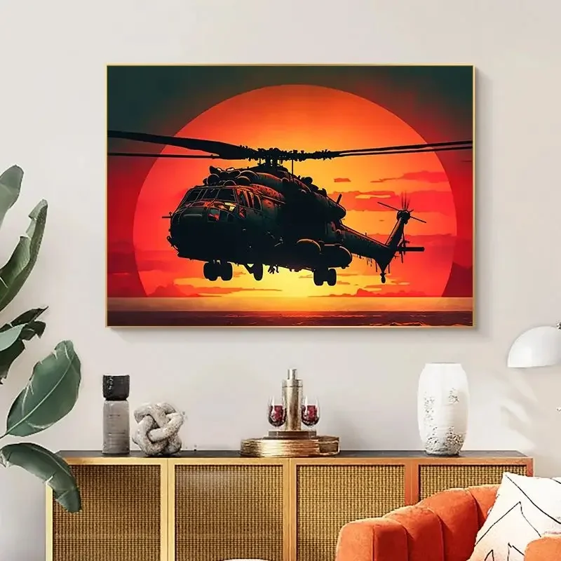 Aircraft Sunset Poster Aesthetics Aircraft Fighter Canvas Print Wall Art Poster Mural Home Military Room Decor Picture