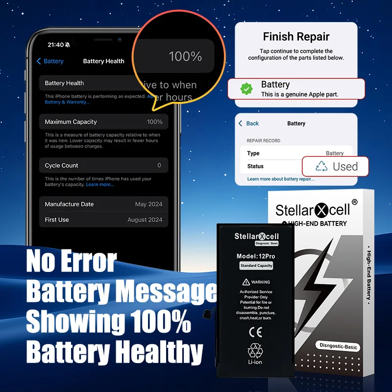 StellarXcell Diagnostic Battery Show100 healthy  Show genuine for iphone12 13 14 15 mini Plus pro Promax with free tools