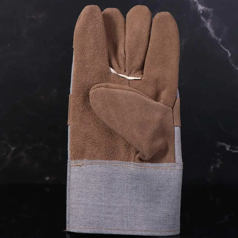 1 Pair Abrasion Resistant Leather Work Gloves Labor Protection Heat Resistant Cowhide Welding Gloves Puncture Resistant