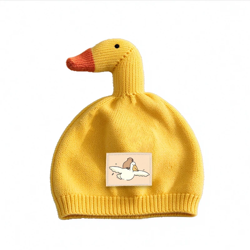Cute Cartoon Goose Winter Baby Knitted Hat Toddler Beanies 2-6Y Boy Girl Thick Woolen Warm Crochet Bonnet Children Pullover Cap