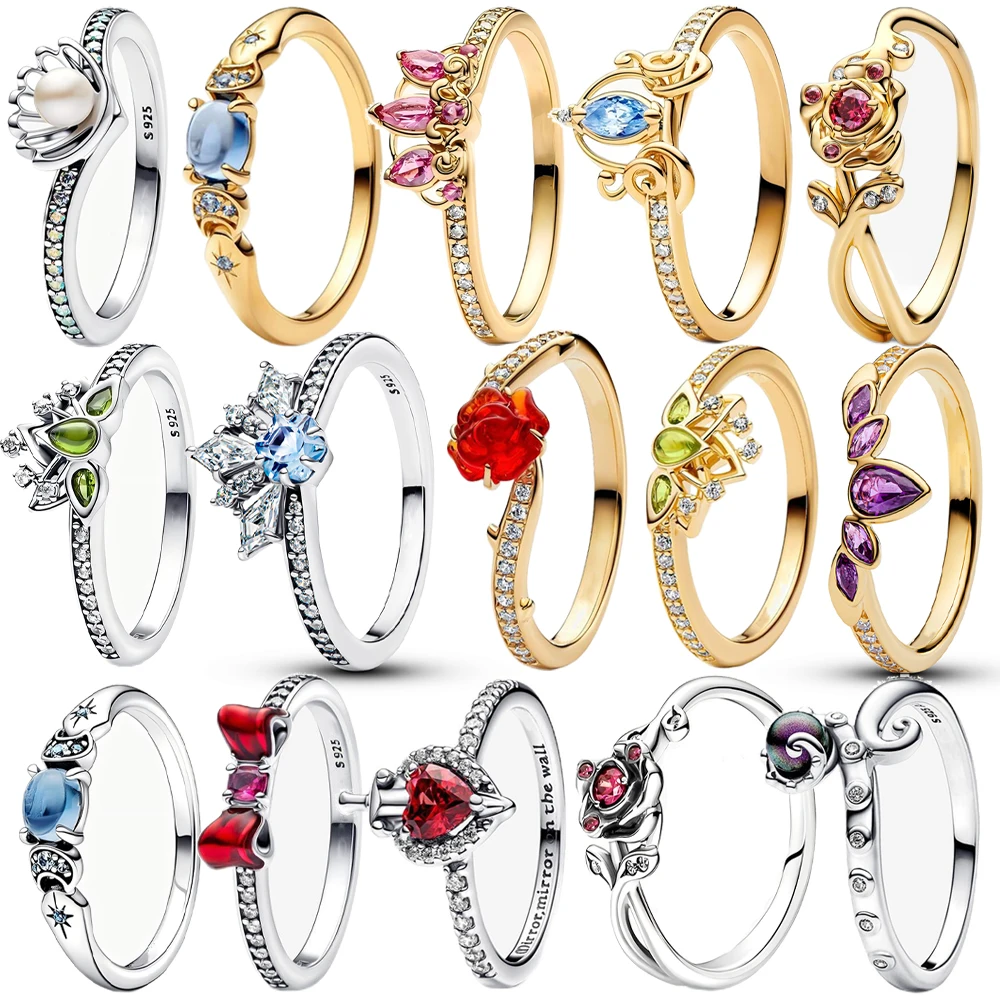 حار 925 فضة جميع الأميرة سلسلة تيانا تيارا ، علاء الدين الياسمين ، رابونزيل تيارا الدائري المرأة البنصر لمجوهرات الحفلات