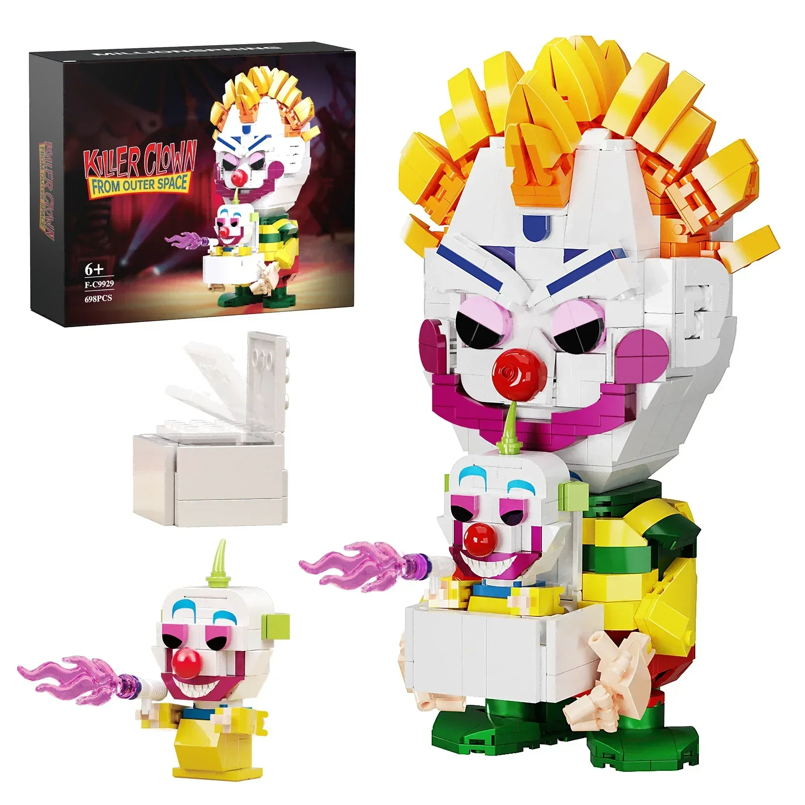 Horror Joker Killer Modell Moc Klown Weltraum Bibbo mit Shorty Baustein Set Spielzeug für Kinder Geburtstag Halloween Geschenk