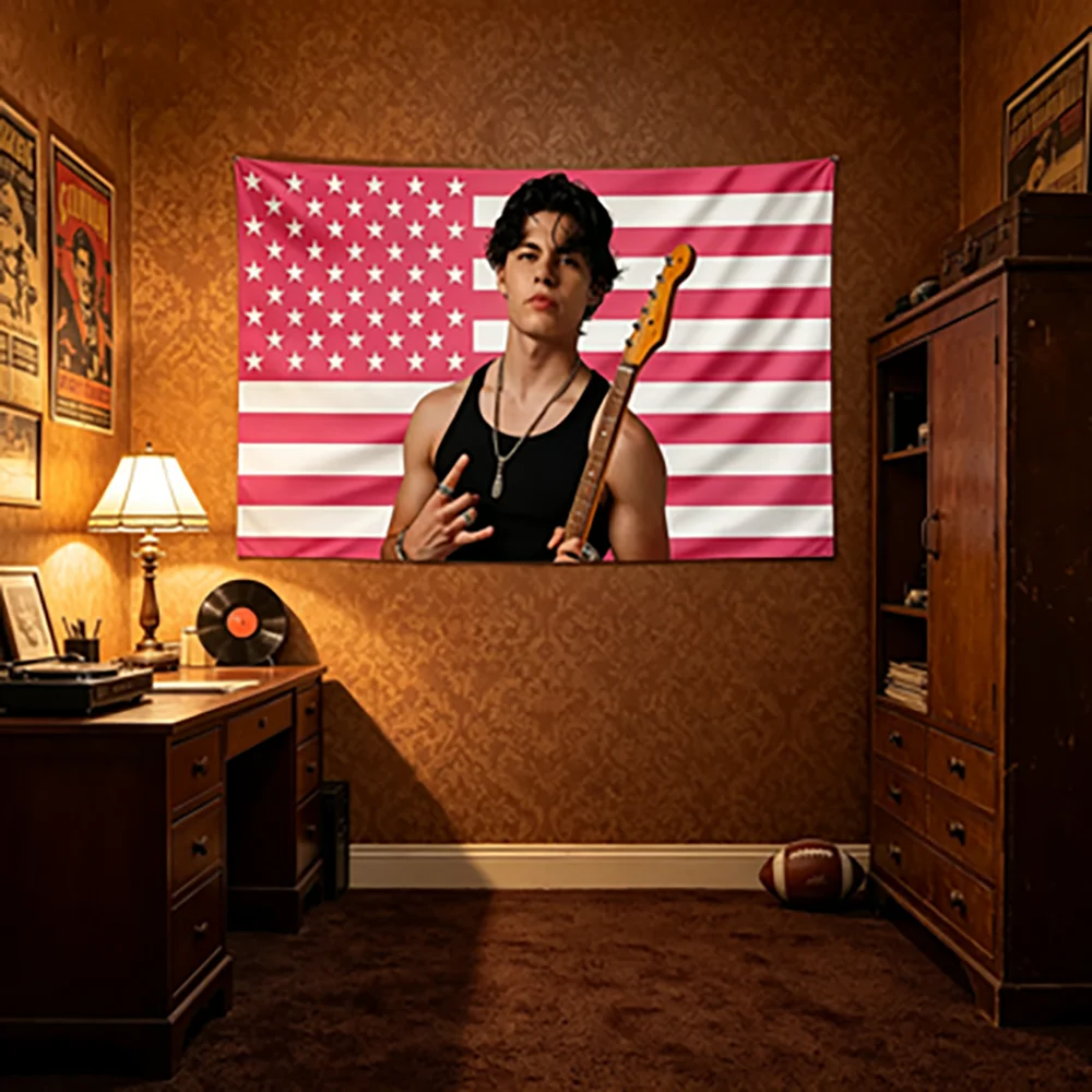 1pc M-Miguel M-Mora Pink American Flag Tapestry 2D Flat Premium Fabric Bedroom College Dorm Decor Perfect Gift for Fans
