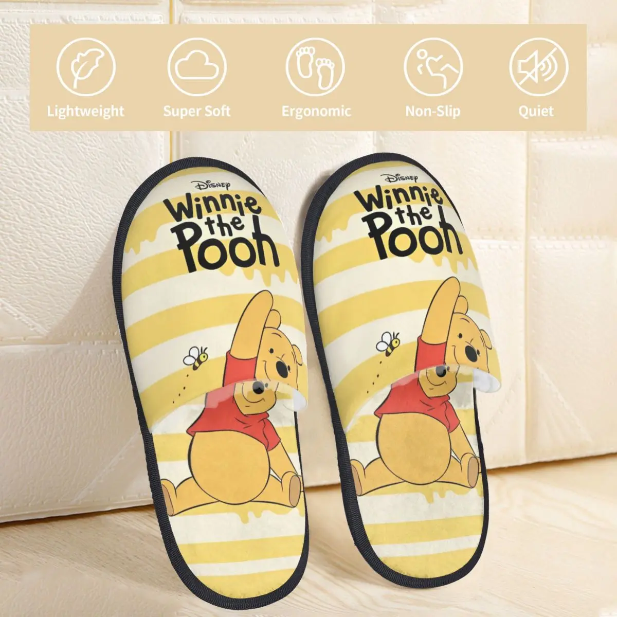 Winnie The Pooh House Slippers Anti-skid Soft Household Fur Slides Slippers Bedroom