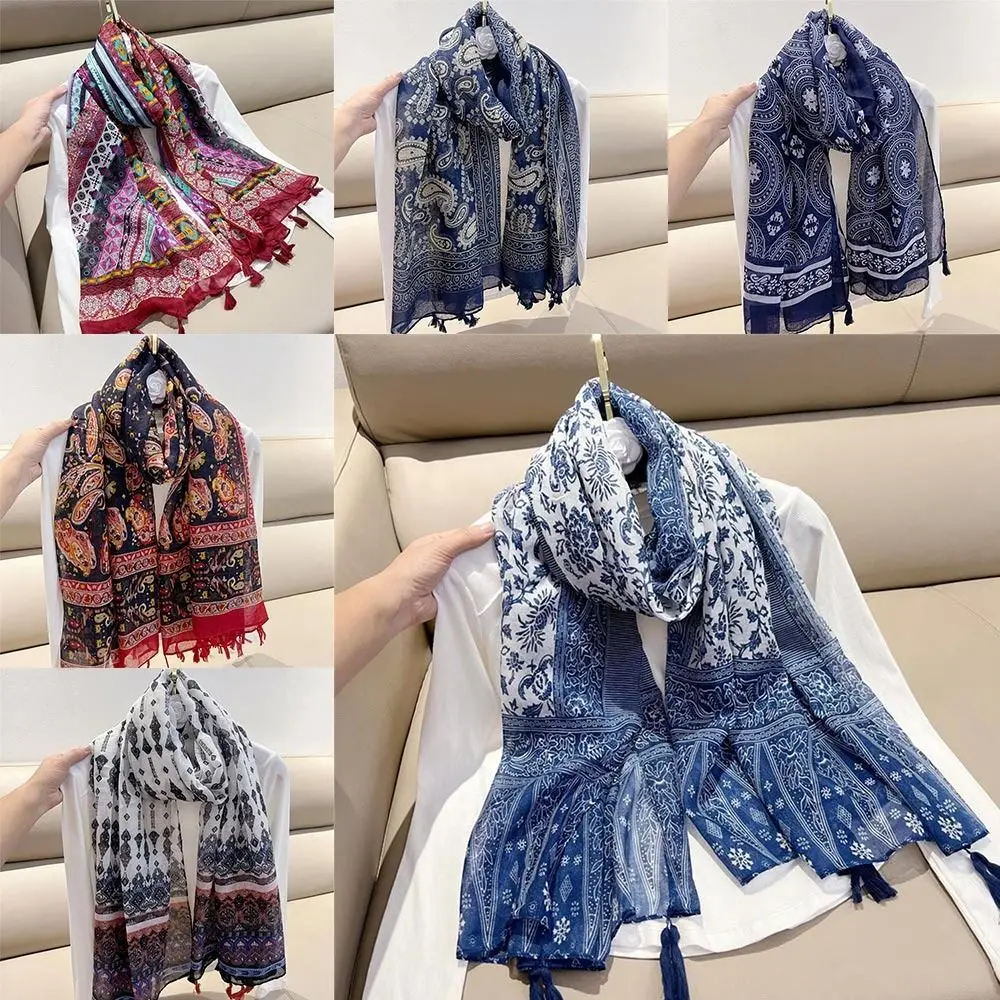 Fashion Cashew Print Women Tassel Scarf Vintage National Style Long Soft Shawls 180*90cm Thin Bufandas Winter Warm