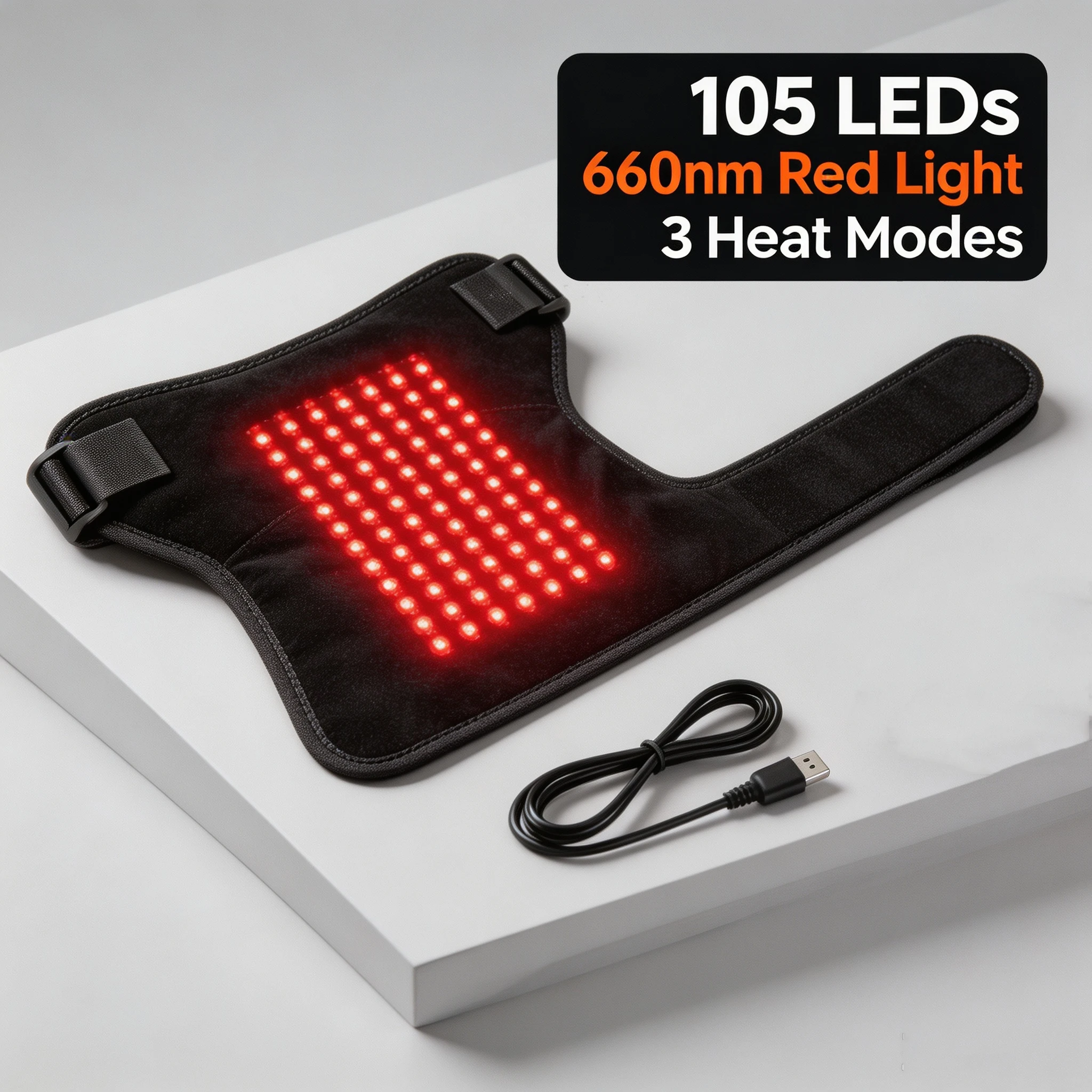 Hip Thigh Heating Wrap 660nm Red Light Belt 105 LEDs 3 Temperature Modes Adjustable USB Thermal Support