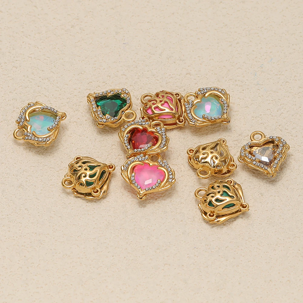 3 Stück Edelstahl Zwei-in-Eins-Basis Herz Hohl Zirkonia Anhänger für Damen Halsketten, DIY Schmuck und Ohrringe Herstellung – Detail 5