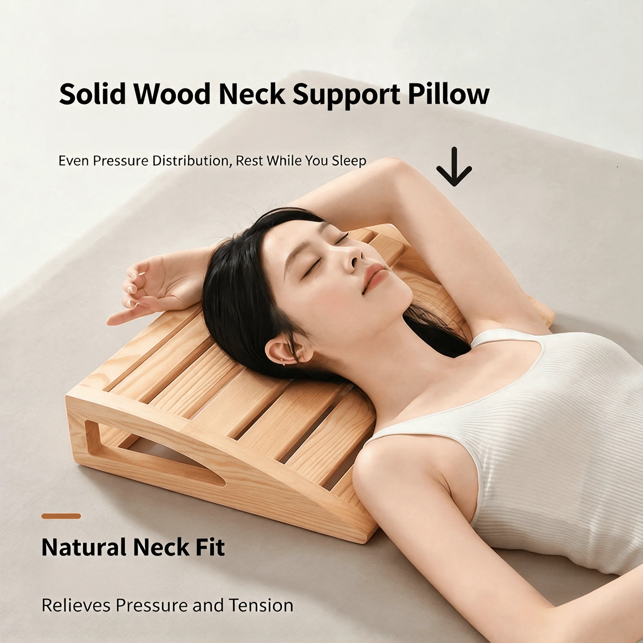 Natural Solid Wood Neck Pillow, Ergonomic Curved Wooden Cervical Traction Pillow, Neck Relaxation Support Pillow