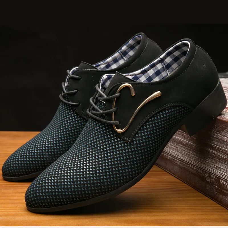 Chaussures en cuir décontractées pour hommes, chaussures pointues à carreaux, mocassins noirs respirants, robe d'affaires, mariage formel, chaussures de base, automne, 2023, 48  baskets hommes