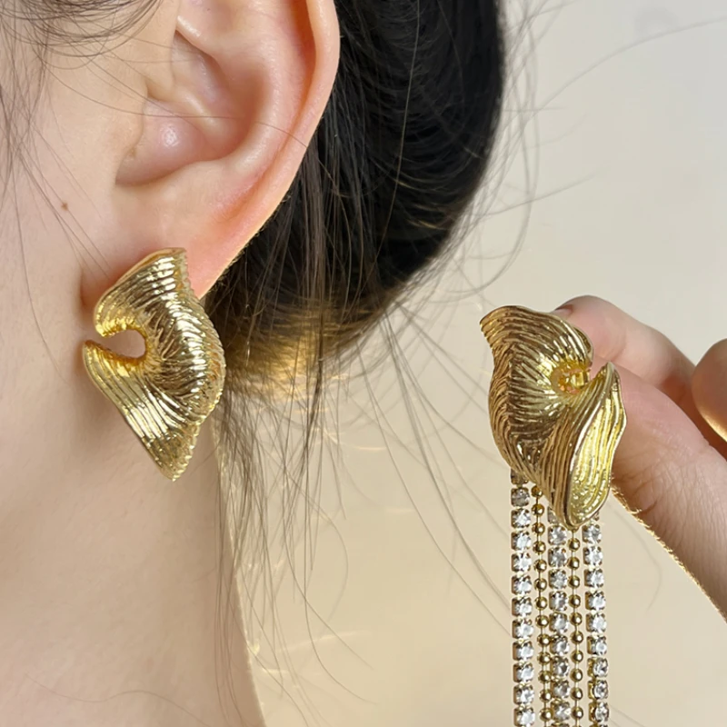 

*Retro abstract butterfly texture asymmetric tassel long earrings