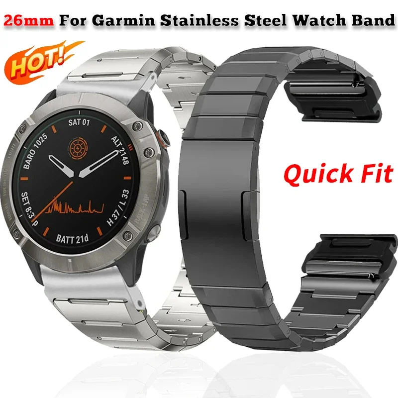 

Ремешок для часов Garmin из нержавеющей стали 26 мм для Fenix 8 7X 6X Pro 5X Plus 3 3HR Instinct/Epix Quick Fit, браслет, ремешок на запястье