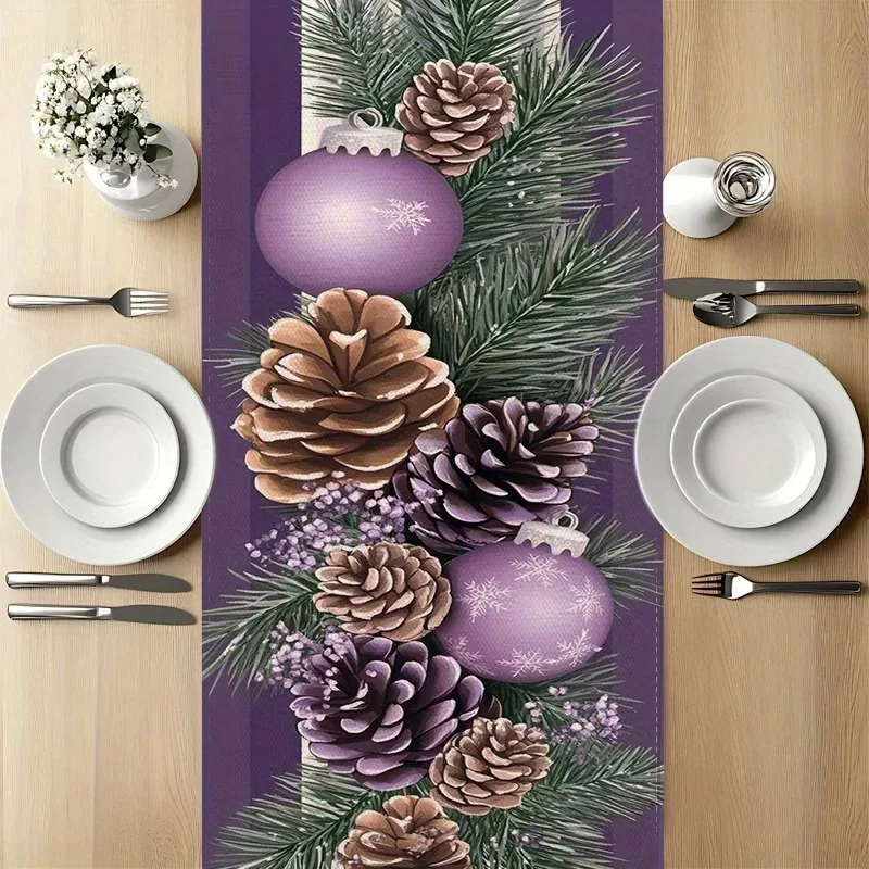 الأرجواني عيد الميلاد كوز الصنوبر الجدول عداء فروع الصنوبر، أكواز الصنوبر، الأرجواني الكرة الزخرفية نمط هدية السنة الجديدة 2026 #4