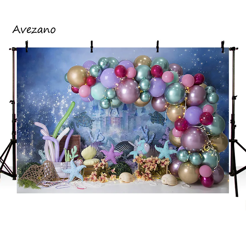 Avezano Photography Background Mermaid Starfish Underwater Castle Girl Birthday Portrait Decor Backdrop Cake Smash Photo Studio