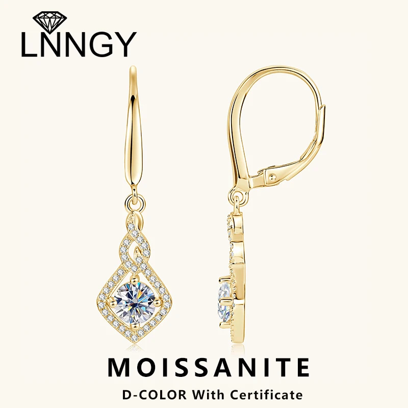 

Lnngy 5MM 0.5CT Round Moissanite Dangle Earring 925 Sterling Silver Long Drop Earring for Women Exquisite Wedding Jewelry Gift