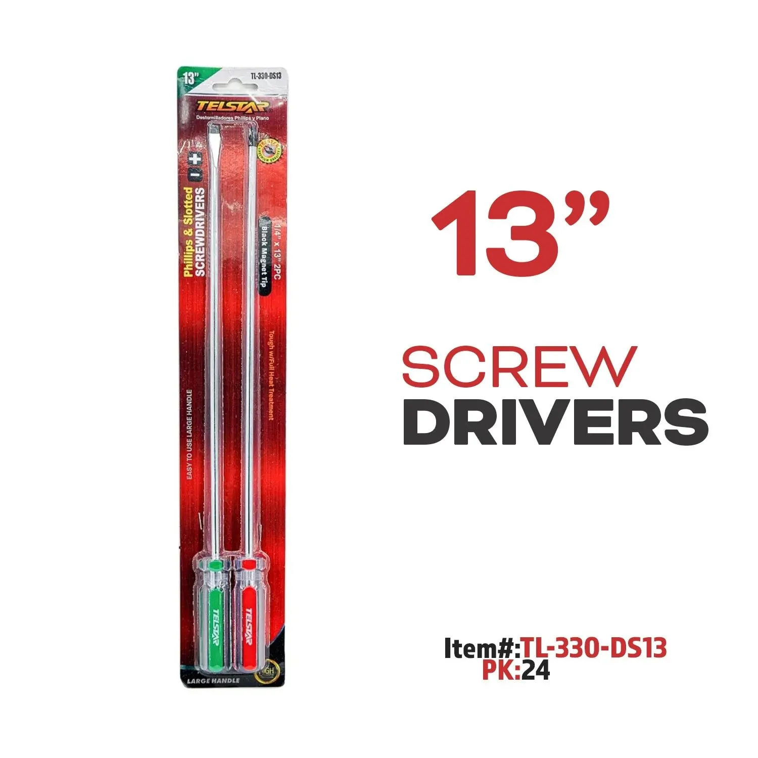 2 Pieces Long Shank Screwdriver 6mm x 13 Inch Heavy Duty Slotted Phillips Screwdrivers Magnetic Tip Ergonomic Cushion Grip Handle Extra Long Reach Automotive Mechanical Repair Hand Tools Home Care Tool Kit Set Plus Pro Safe Fast Easy Daily Life Best Top