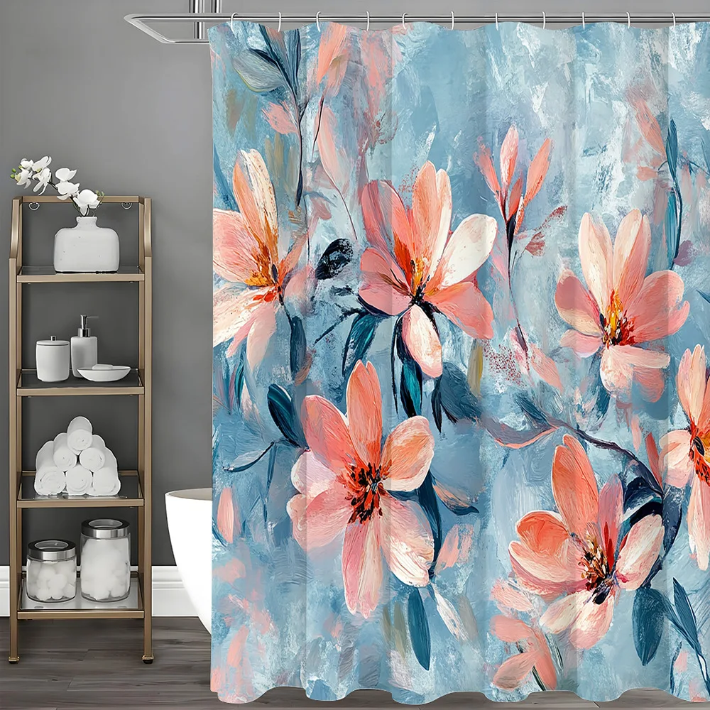 

Картина Цветные окрашенные большие цветы Занавеска для душа Моющаяся грязеотталкивающая насадка для душа Водонепроницаемая полиэстеровая занавеска для ванны