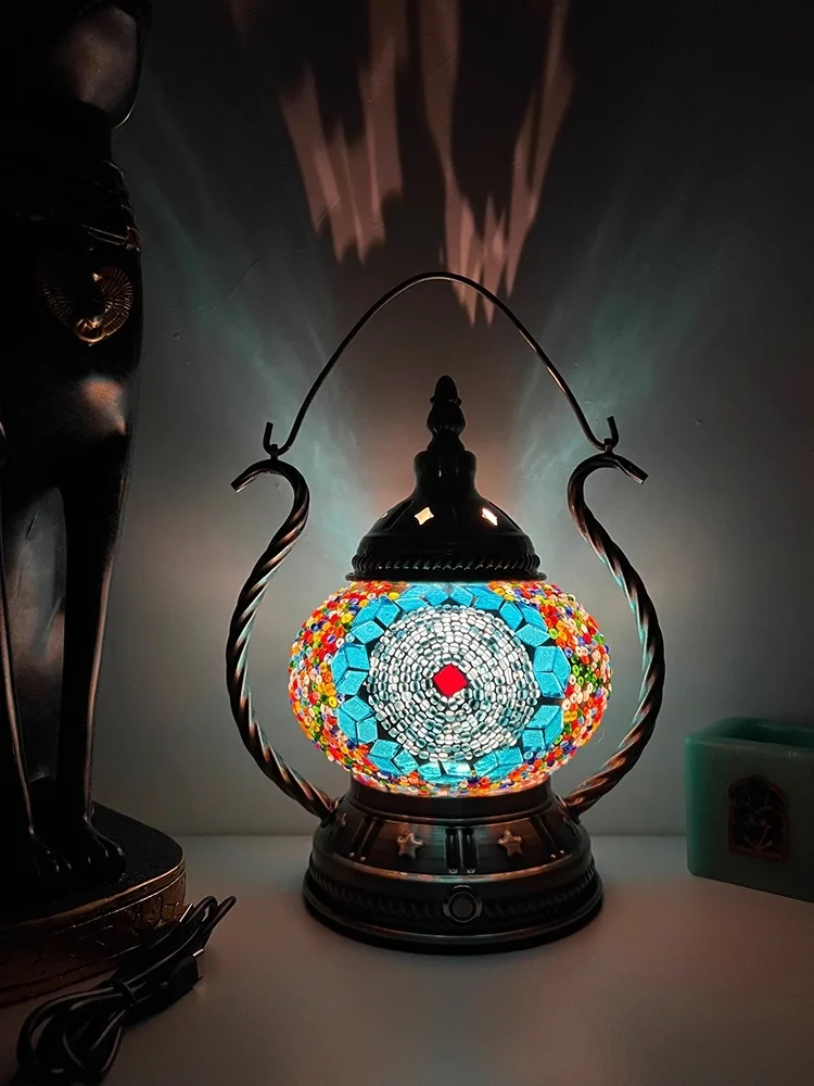 Rechargeable Turkish Mosaic Table Lamp Deco Handcrafted Lampe Abajur Para Quarto Bed Night Light Lampara De Noche Dormitorio