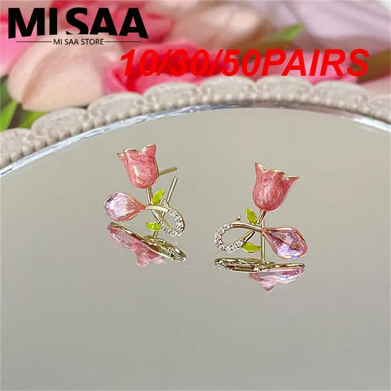 10/30/50PAIRS Floret Earrings Durable Enamel Tulip Alloy 1 Pair Popular Jewelry Niche Design Stud Earrings