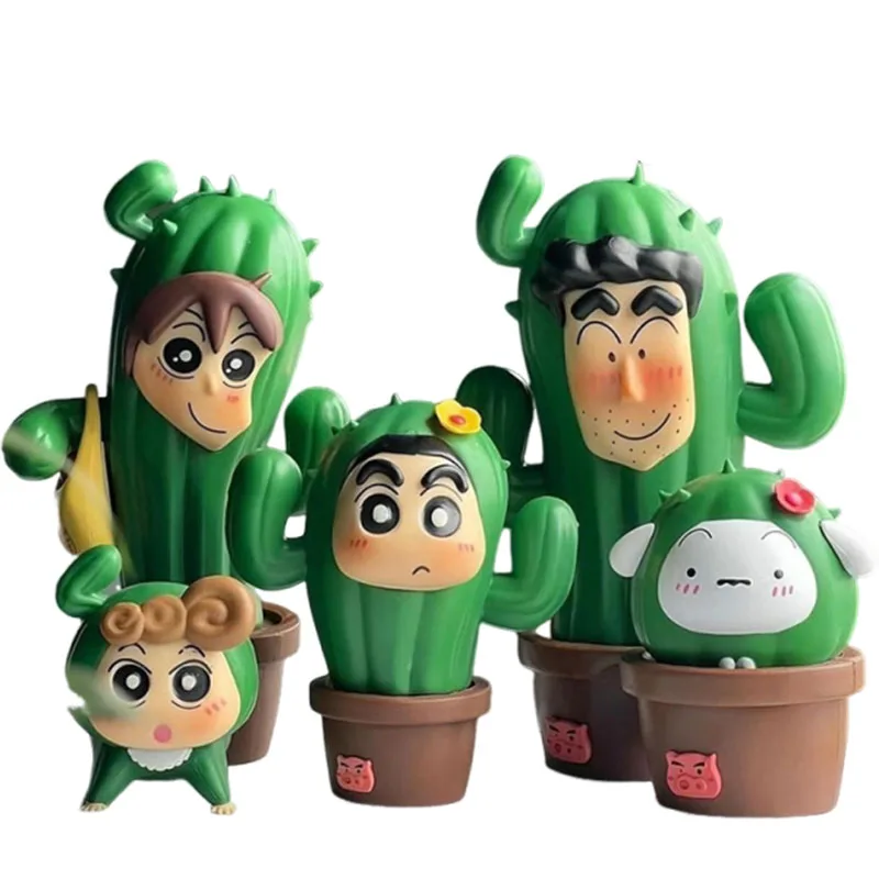 

5pcs Crayon Shin-chan Cos Cactus Action Figures Manga Nohara Shiro Misae Figuras Anime GK Statue Collection Model Doll Toys Gift