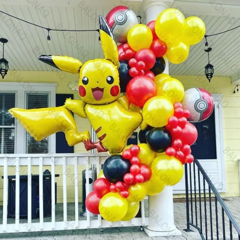 55 stücke Pokemon Geburtstag Party Dekoration Ligntning Pikachu Ballon Kid Event Liefert Einweg Geschirr Banner Hintergrund Platte