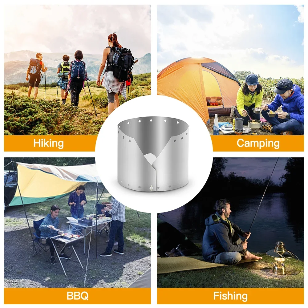 Camping Stove Wind Shield Screen Ultralight Ultra-thin Titanium Height 15cm 19cm Outdoor Windproof Plate Alcohol Wind Shield view 3