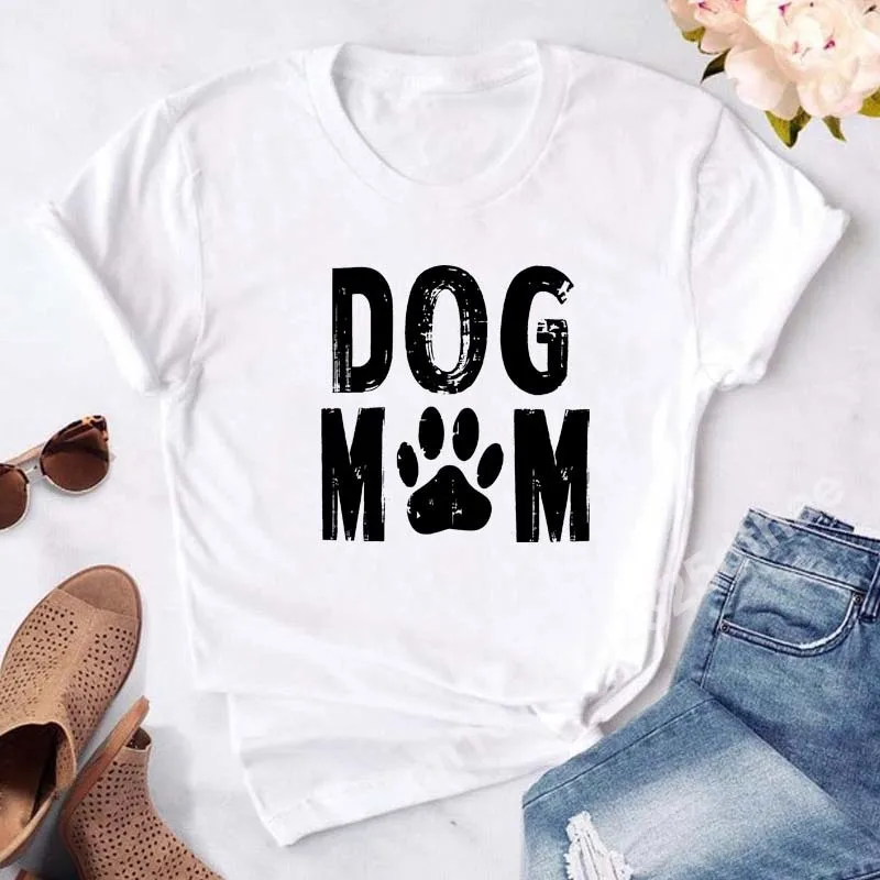 Dogs Paws Mom Print Women T-Shirts 90s White Short Sleeve Y2k Tops Harajuku Graphic T Shirt Ladies Summer Clothing Casual Tee