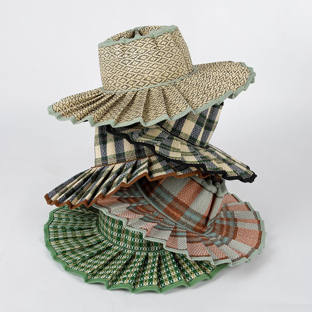 USPOP Fashionable foldable pleated straw hat with large brim waterproof Straw sun hat 2 size available