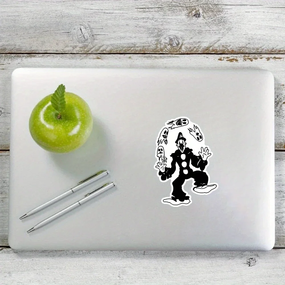 1PC Spooky Clown & Ghosts Decal - Bold Black-White Vinyl Sticker for Laptops Cars, Perfect Halloween Gift for Horror Fans