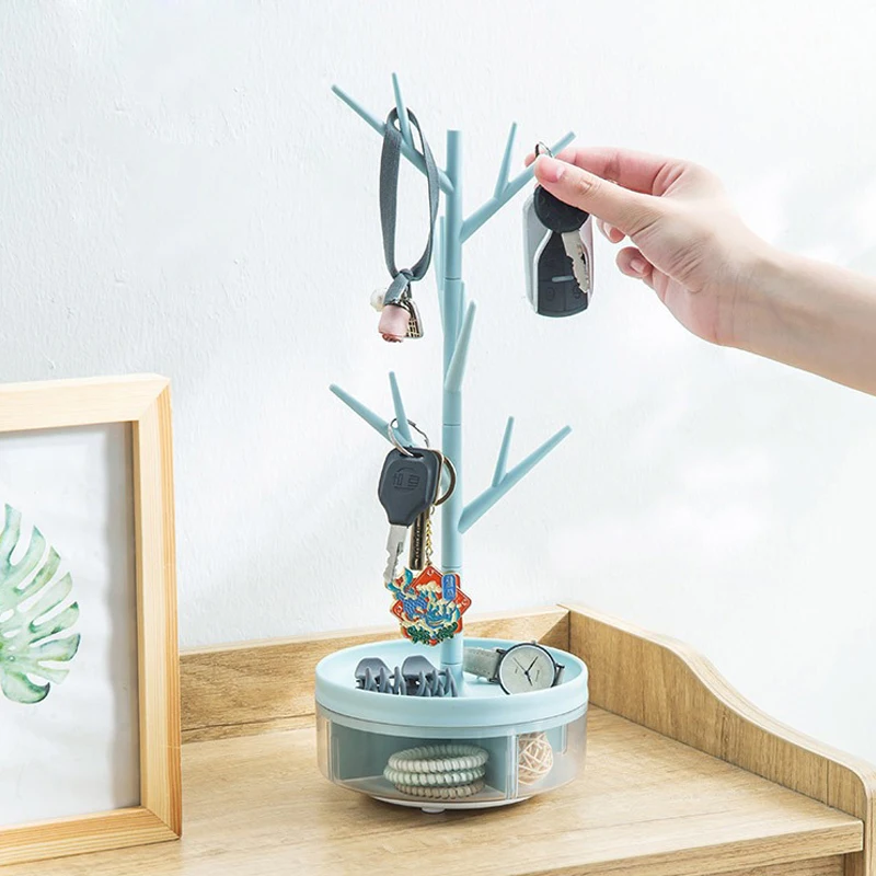 1pc Rotable Jewelry Stand Creative Tree Branch Earrings Necklace Ring Display Rack Desktop Multifunctional Storage Holder