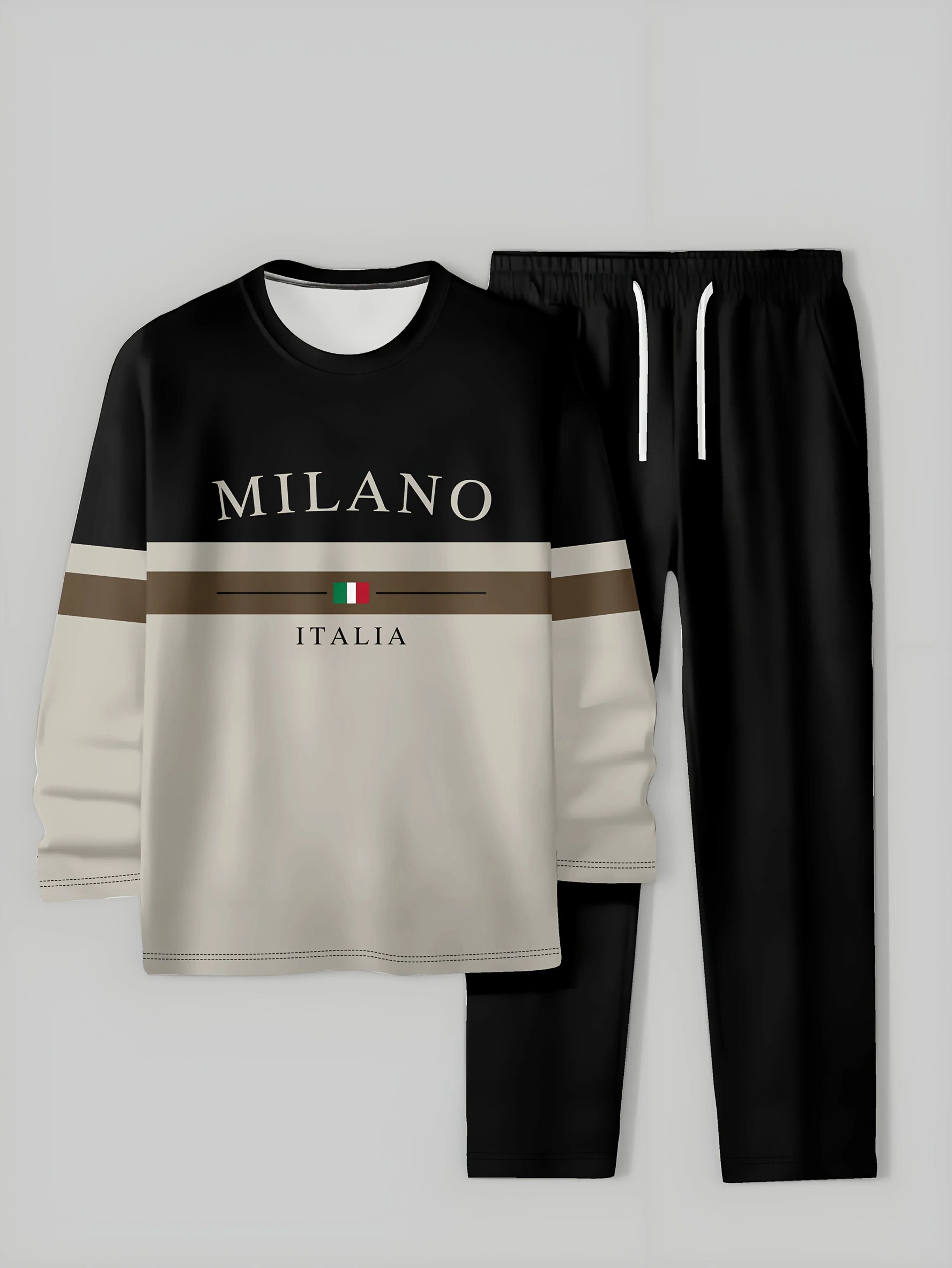 

2025 Autumn Y2K Men's Sports Set Letter 3D Printed Quick Drying Long Sleeve T-shirt Outdoor Fitness Essential Two Piece Set