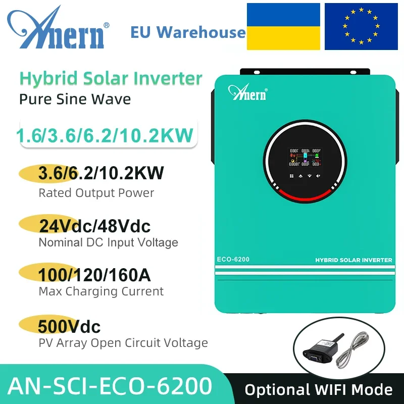 1.6KW 3KW 3.6KW 6.2KW 8.2KW 10.2KW Hybrid Solar Inverter MPPT 80A 120A 140A 160A Off-Grid On-Grid 12V 24V 48V 230VAC PV 500Vdc