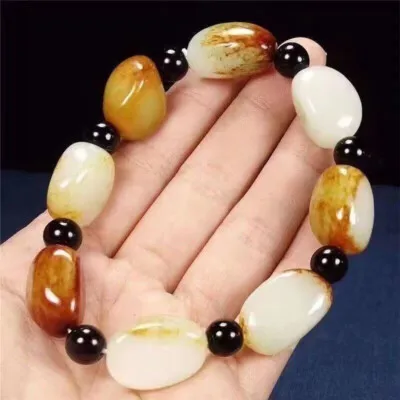 AAA Natural A Grade Hetian Jade Beads Elastic Bracelet Hetian Jade Aaa
